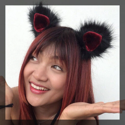 Black & Red Cat Clip-on Ears - Image 2
